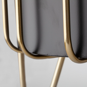 Ensemble de pots de fleurs en métal noir avec bordure dorée et support élégant, pots de fleurs décoratifs modernes pour plantes d'intérieur, salon, bureau - Product Image 4