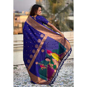 Sari de Seda Tejido con Hilo Zari Violeta de Elite Weaves, Especial para Gudi Padwa, Paithani con Tejido para Ocasiones Festivas - Product Image 3