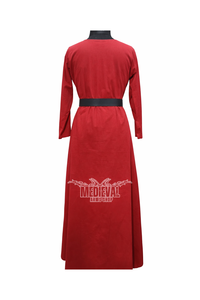 Túnica Larga Medieval de Algodón Rojo con Manga Larga y Cinturón de Cuero, Disfraz Vikingo, Renacimiento, Recreación Histórica, Caballero Guerrero, Fiesta de Pascua - Product Image 2