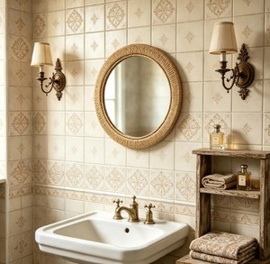 Espejo de Pared de Ratán – Espejo Decorativo Redondo Natural Estilo Boho para Baño, Dormitorio y Decoración del Hogar - Product Image 1