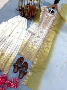 Salwar Kameez traditionnel pour femmes avec broderie dorée, longueur au sol, en rayonne, tenue de mariage, robe ethnique Inde Pakistan - Product Image 6