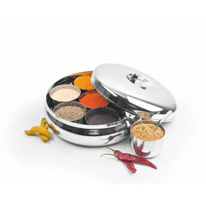 Boîte à masala en métal pur durable avec 7 compartiments amovibles, cuillère, compatible lave-vaisselle, organisateur d'épices indien traditionnel, écologique - Product Image 2