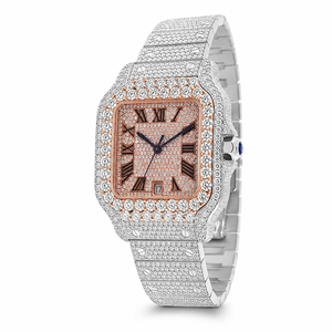 Reloj de Cuarzo para Hombre de Lujo, Dos Tonos, con Diamantes Moissanite, Caja Cuadrada de Acero Inoxidable, Esfera Romana, Estilo Hip Hop, Resistente al Agua 3BAR - Product Image 3