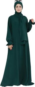 Women <b>Abaya</b> Hijab Robe Long Sleeve Floor Length Solid Color Modest Dress High Neck Loose Fit Daily Wear Green Polyester - Product Image 6