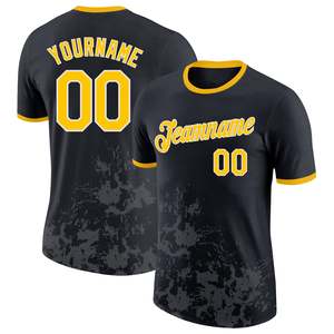 Maillot de baseball personnalisé pour hommes, noir et jaune, sublimé, nom et numéro de l'équipe, polyester respirant, manches courtes, col rond, vêtements de sport - Product Image 1