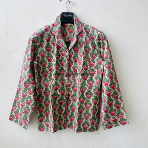 Hand Block Printed Cotton <b>Pyjama</b> Set <b>for</b> Women | Soft Sleepwear Loungewear Long Sleeves Button Fly High Rise Quick Dry Voile - Product Image 4
