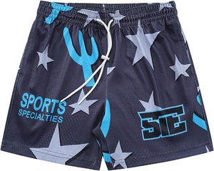Pantalones cortos de baloncesto negros para hombre con estrellas naranjas y estampado de logotipo, cierre con cordón de malla transpirable, ropa deportiva de verano - Product Image 3
