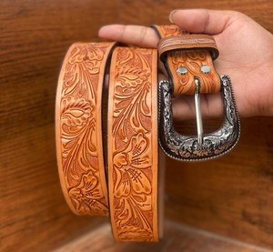 Hot Sale New Designer High Quality Leather <b>Belts</b> Hand <b>Tooled</b> Carving Stylish Brown Color <b>Belts</b> - Product Image 3