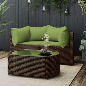 Ensemble de salon de jardin marron avec coussins verts - Product Image 1