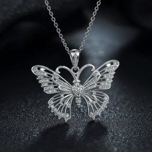 14K <b>Gold</b> Butterfly <b>Pendant</b> Necklace with Open Filigree Wings and Diamond Accents Fine Jewelry Luxury Elegant Necklace for Women - Product Image 4
