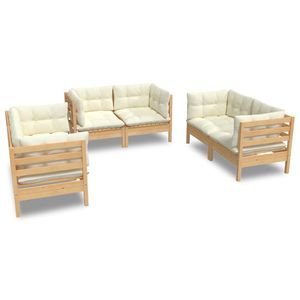Conjunto de Muebles de Jardín de Pino Macizo de 6 Piezas en Color Crema, Diseño Modular para Comodidad en Exteriores - Product Image 2