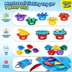 22 Pièces de Jeux de Pêche en Tissu pour Panier de Pâques, Jouets pour Tout-Petits avec Gobelets Empilables - Apprentissage du Comptage des Nombres et du Tri des Couleurs - Product Image 4