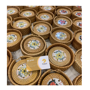 Handmade Bamboo <b>Round</b> <b>Mats</b> With Purple Flower Design Traditional Chinese Style <b>Table</b> Decor - Product Image 6
