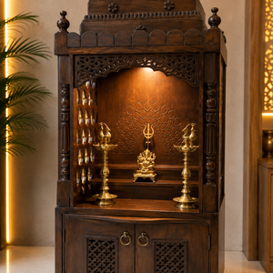 Handcrafted Teak Wood Pooja <b>Mandir</b> for Home Diwali Storage Cabinet with Temple Design Traditional Indian Prayer Unit - Product Image 5