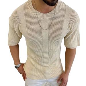 T-shirt en jersey tricoté à col rond et manches courtes pour homme, couleur unie, polyester/coton, respirant, pour un usage quotidien décontracté au printemps - Product Image 2