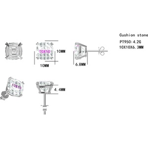 Orecchini a lobo con moissanite taglio cuscino 10mm*2, colore D, purezza VVS1, doppia montatura a griffe - Ordine personalizzato - Product Image 6