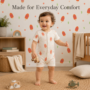 Vente en gros de barboteuses pour bébé unisexes à manches courtes en bambou 100% interlock 200 g/m² |   Combinaison à boutons pour bébé ultra douce et respirante à rayures côtelées - Product Image 2