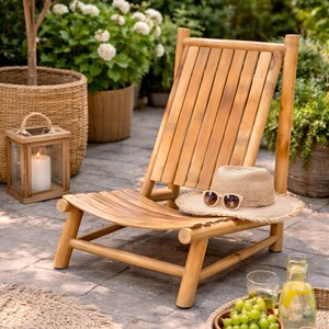 Sillón de Bambú para Exteriores, Silla de Relajación de Bambú Natural, Asiento Bajo, Muebles Ecológicos para Jardín, Patio, Playa, Resort - Product Image 1