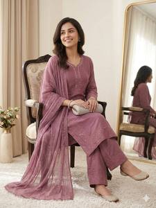 Traje de Fiesta de Lujo Mal Chanderi con Bordado de Lentejuelas y Trabajo de Relieve, y Dupatta de Organza Suave - Product Image 3