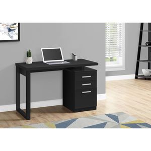 Modern 48\"L Home Office <b>Computer</b> <b>Desk</b> with Storage Drawers Contemporary <b>Black</b> Laminate for Laptop Work in Left-Right Set up - Product Image 1