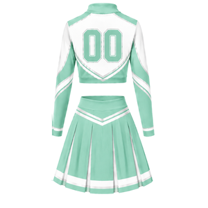 Olive Green <b>White</b> Sublimated Cheer <b>Long</b> Sleeve Uniform Set Pleated <b>Skirt</b> Athletic Team Sportswear Training Practice Performance - Product Image 3