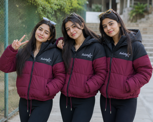 Women’s Maroon Black <b>Cropped</b> <b>Puffer</b> <b>Jacket</b> Custom Logo Hooded Winter Quilted Bomber <b>Jacket</b> OEM/ODM Wholesale Manufacturer - Product Image 5