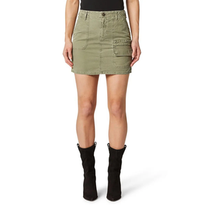 Jupe courte en jean vert olive, taille basse, multi-poches, coupe droite, en mélange de coton, fonctionnelle, durable, pour l'été - Product Image 1