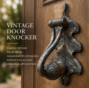 Vintage donkere metalen eikeldeurklopper met eikenblad achterplaat, rustieke traditionele decoratieve deurbeslag voor de entree. - Product Image 4