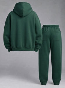 Ensemble de survêtement homme vert oversize délavé à l'acide, en coton épais, avec sweat à capuche et pantalon de jogging, style streetwear, personnalisable avec marque privée - Product Image 5