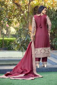 Indian Women Party Wear Maroon Silk Embroidered Sharara Set With Dupatta For Women Traditional Wedding Wear India Pakistan Style - Product Image 3
