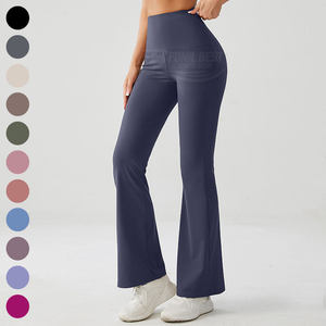 Leggings de sport évasés taille haute durables, couleur unie, avec fermeture élastique à la taille, OEM - Product Image 5