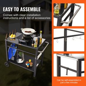 Piano da tavolo modulare in ferro per esterni a doppia mensola mobile per Pizza da forno a 2 ruote con manico nero griglie da campeggio - Product Image 6