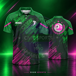 Camisetas Personalizadas para Equipos de Billar y Snooker, Camiseta de Bolos Sublimada de Alta Calidad con Cierre y Manga Corta para Hombre - Product Image 1