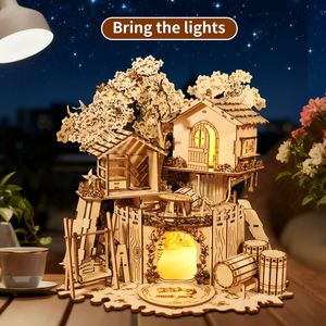 Puzzle 3D in Legno Fatto a Mano, Casa sull'Albero, Kit di Montaggio Creativo con Luci, Regalo di Compleanno e Natale per Bambini con Animali - Product Image 1