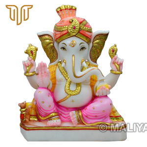 Statue de Ganesha en marbre avec turban royal - 12 pouces |   Idole artisanale du Dieu Ganesha |   Murti Ganpati en marbre de qualité supérieure pour le temple domestique - Product Image 3