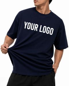 Camiseta de Manga Corta con Cuello Redondo y Logotipo Personalizado Azul Marino para Hombre, Estampado de Logotipo Blanco, Estilo Jersey Informal, Top de Algodón Grueso de Gran Tamaño - Product Image 3