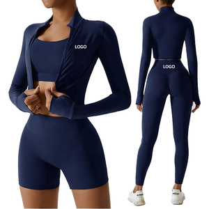 Conjunto de Chaqueta Deportiva de Invierno para Mujer, Traje de Yoga de Tres Piezas, Ropa de Fitness, Top Corto de Manga Larga, Leggings, Ropa de Gimnasio, Conjuntos Deportivos - Product Image 1