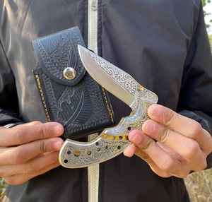 Couteau de poche pliant gravé le plus vendu, OEM, fait main, forgé, tranchant, pour la chasse, en acier à haute teneur en carbone, personnalisable - Product Image 5