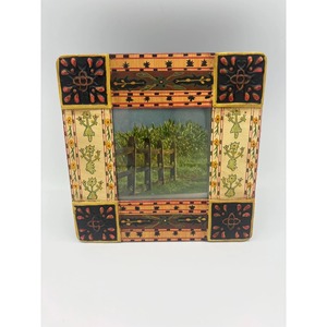 Hand Painted Wooden Square Picture Frame With Floral And Geometric Patterns Decorative Home <b>Wall</b> - Product Image 1