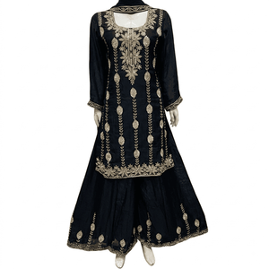 FAMUCAAS for Fabric Hand Embroidery <b>Top</b> <b>Kurta</b> Bottom Sharara/Plazo/Salwar White Wedding Dress Party Quick Dry - Product Image 2