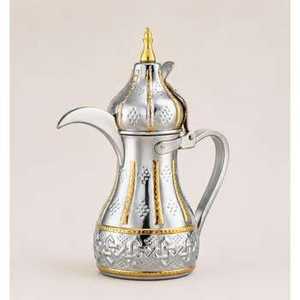 Two Tone Silver And Gold Arabic <b>Coffee</b> <b>Pot</b> Traditional Pattern <b>Metal</b> Dallah Middle Eastern Hospitality Serving <b>Pot</b> - Product Image 1