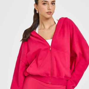 Conjunto de Sudadera con Capucha para Mujer, Color Sólido, Tejido de Algodón y Elastano, Manga Larga con Cremalleras, Transpirable, Corte Regular, Ropa de Primavera - Product Image 1