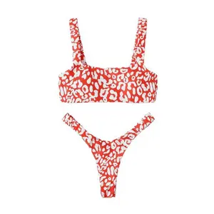 Summer Quick Dry Sporty Set Swimwear Set Leopard Print Soft Slim Fit Bikini Set Orange and White Bikini Suits Sexy Swimwear Wome