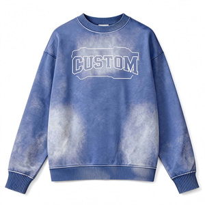 เสื้อสเวตเชิ้ตคอกลมแบบย้อมสีลายพิเศษสำหรับผู้ชาย ทรงโอเวอร์ไซส์ ถักจากผ้าฝ้าย 100% สวมใส่สบายๆ ในฤดูใบไม้ร่วง พิมพ์ลายตัวอักษรสีน้ำเงินด้านหน้า - Product Image 1
