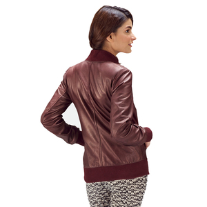 Chaqueta Bomber de Cuero Genuino Borgoña al por Mayor, Impermeable, Ecológica, para Otoño/Invierno, con Dobladillo Acanalado y Cierre de Cremallera, OEM ODM - Product Image 5