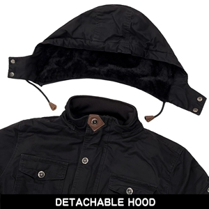Mens Vintage Winter <b>Jacket</b> 100% Cotton Outerwear Detachable Hood <b>Fleece</b> <b>Lining</b> Stand Collar Zipper Closure OEM Service Available - Product Image 5