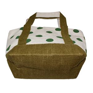 Sac fourre-tout en toile de coton imprimé à pois ouvert-fermé poignée et fond garnis de jute couleur naturelle pour la Promotion de cadeaux - Product Image 4