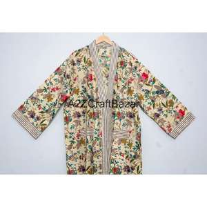 Bata Kimono Floral 100% Algodón para Mujer, Talla Única, con Forro Frontal, Cuello en V, Cierre con Cordón, Larga, para Invierno/Primavera/Verano - Product Image 2