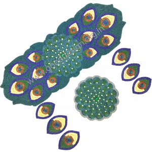 36" Embroidered <b>Table</b> <b>Runners</b> with Floral Design of Glass Beads in Multicolor with Coaster and Placemat for Christmas & Wedding - Product Image 5