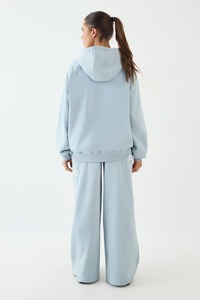 Custom logo women's Hooded Tracksuit Set 100% Cotton Casual Loose Fit Full Length <b>Pants</b> With <b>White</b> Logo Print Autumn Wear - Product Image 2